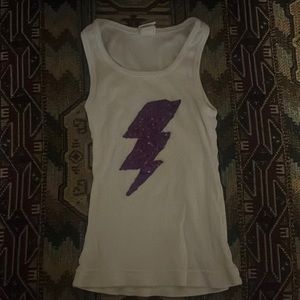 Little girls size 3-4 white tank top with sparkly purple lightning strike